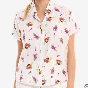 Disney Pixar coco mini guitar print button down blouse size Medium